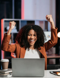 Happy woman working - placeholder for book cover